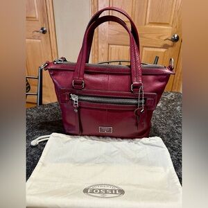 Fossil Deep Burgundy Leather Satchel Handbag